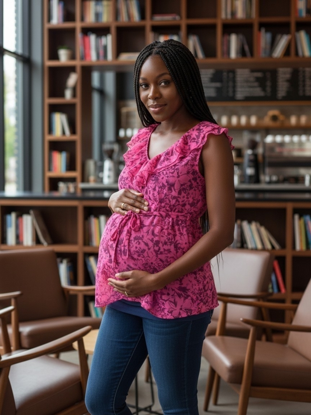 Motherhood Maternity Pink Floral Ruffle Maternity Top